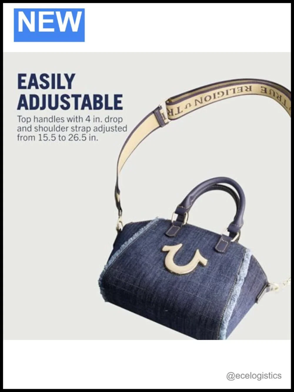 Quilted Denim Satchel with Gold Stud Accents, Adjustable Strap